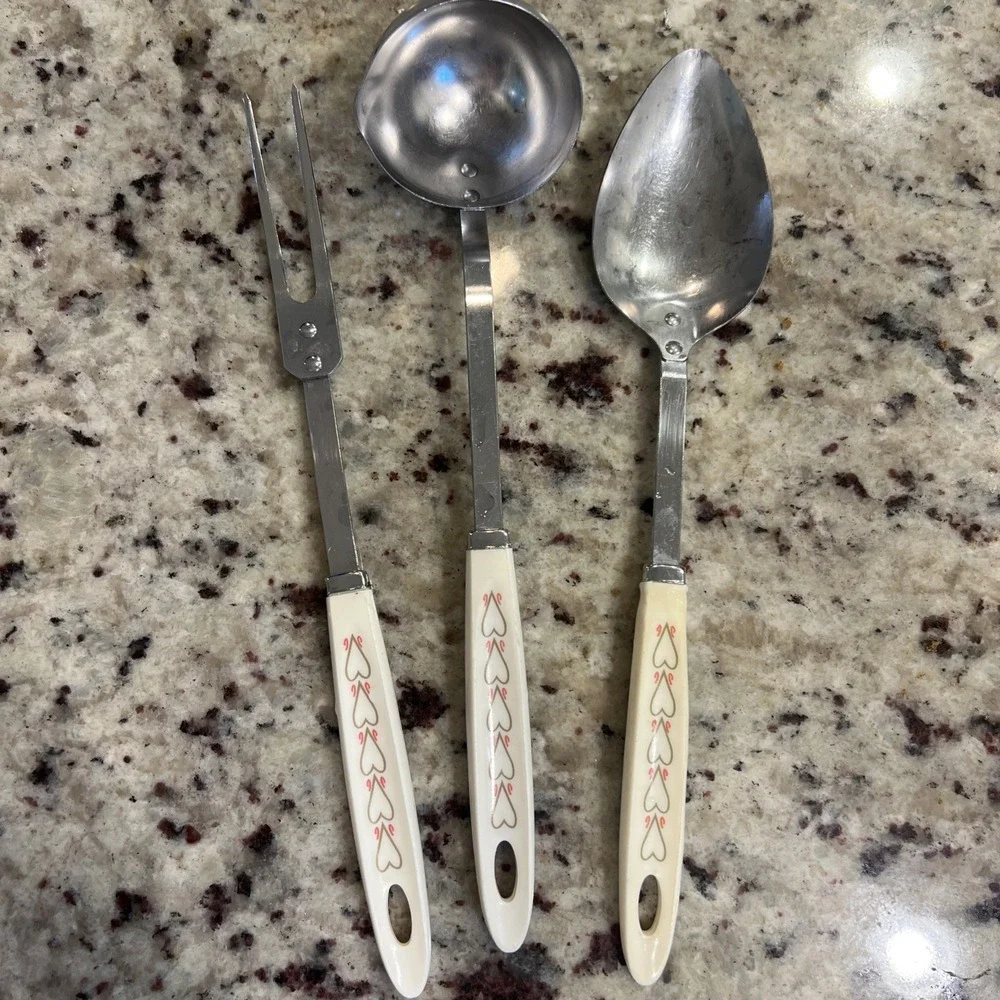 Vintage ANDROCK‎ Hearts Kitchen Utensils Spoon, Ladle, Meat Fork Cottagecore